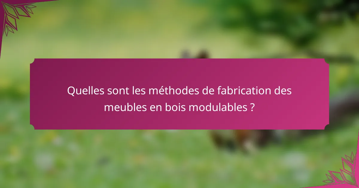 Quelles sont les méthodes de fabrication des meubles en bois modulables ?