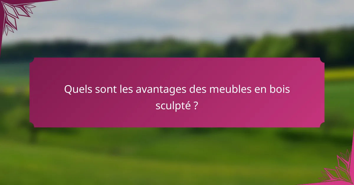 Quels sont les avantages des meubles en bois sculpté ?